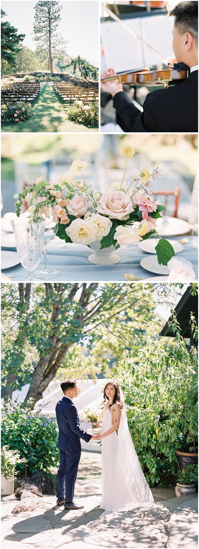 wedding ceremony location at the griffin house and a bride and groom holding hands